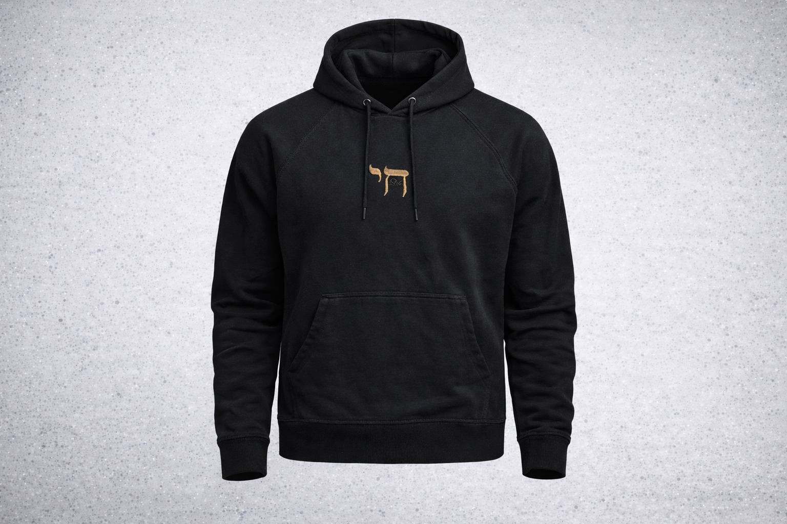 Gold Chai Life Puff Embroidered Organic Cotton French terry Black Hoodie