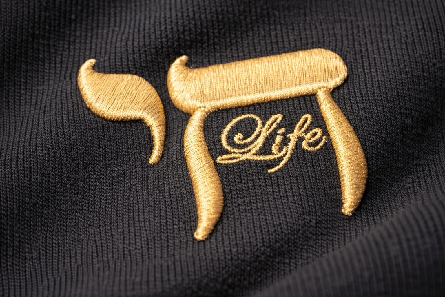 Gold Chai Life Puff Embroidered Organic Cotton French terry Black Hoodie