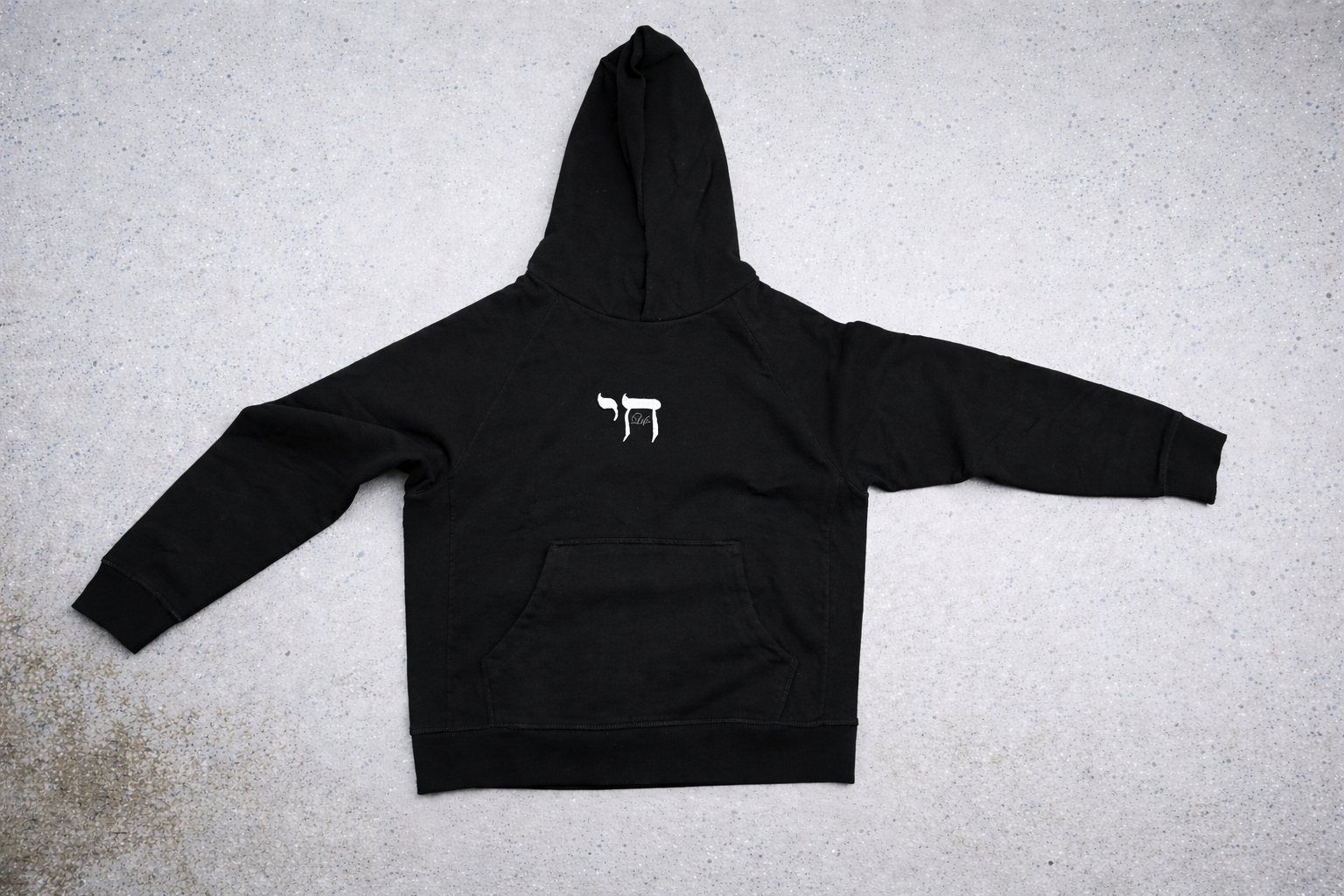 White Chai Life Puff Embroidered Organic Cotton French terry Black Hoodie
